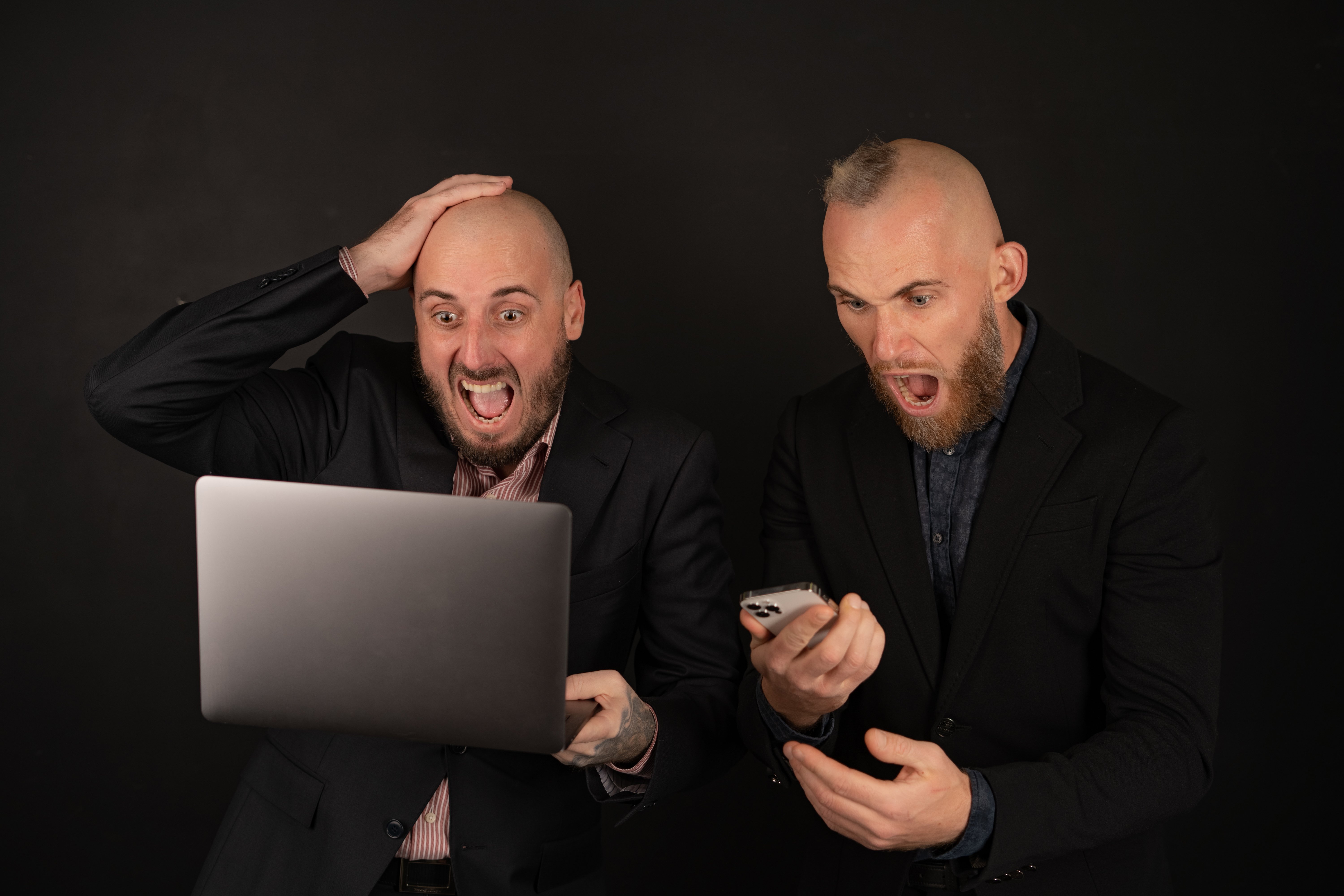 two-brutal-bearded-men-suits-black-scream-with-happiness-rejoice-cryptocurrency-has-grown-businessmen-with-laptop
